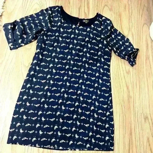 Lily Rose bird print 3/4 tab sleeve fully lined dress woman's size Large (#145) - Picture 1 of 6